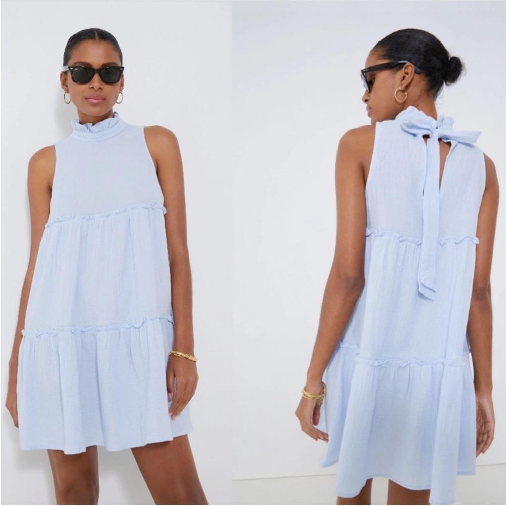 Pomander Place Blue Lightweight Gauze Morgan Mini Dress XS Women's
